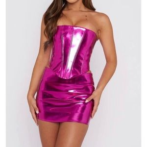 White Fox Pink Metallic Corset & Skirt Set